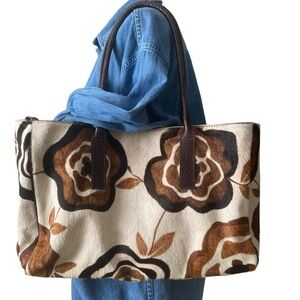 Maurizio Taiuti Leather And Calf Hair Floral Print Tote